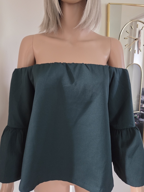 Paper Heart Tops - Paper Heart Dark Green Off Shoulder Crop Top Size Large